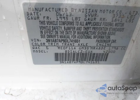 2013 Nissan Sentra S from USA, damaged, VIN 3N1AB7AP9DL741651